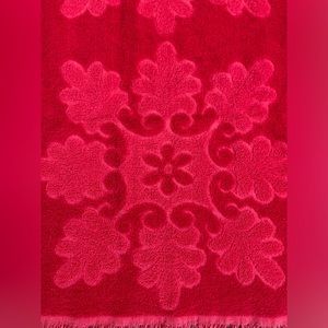 Vintage Cannon red bath towel fringe.
